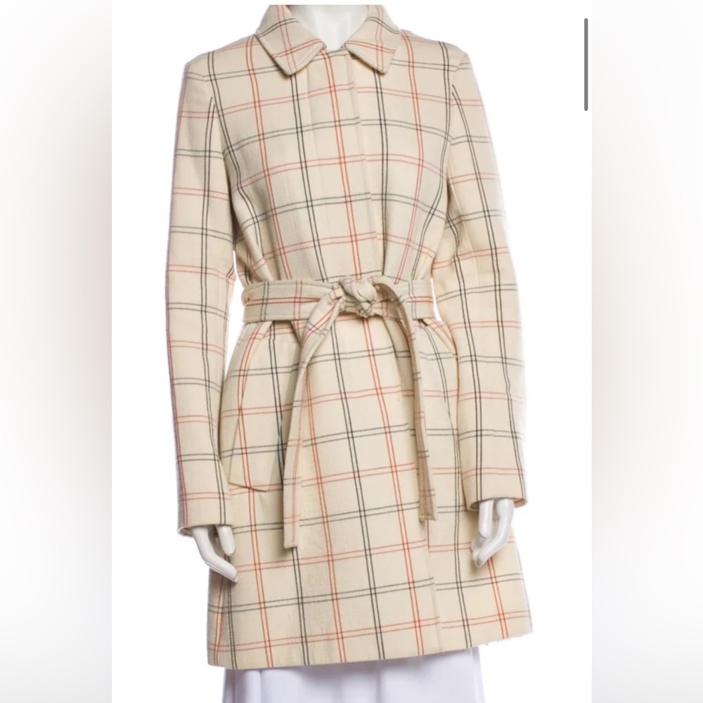 Theory Wool Virgin Plaid Trench Coat size Small